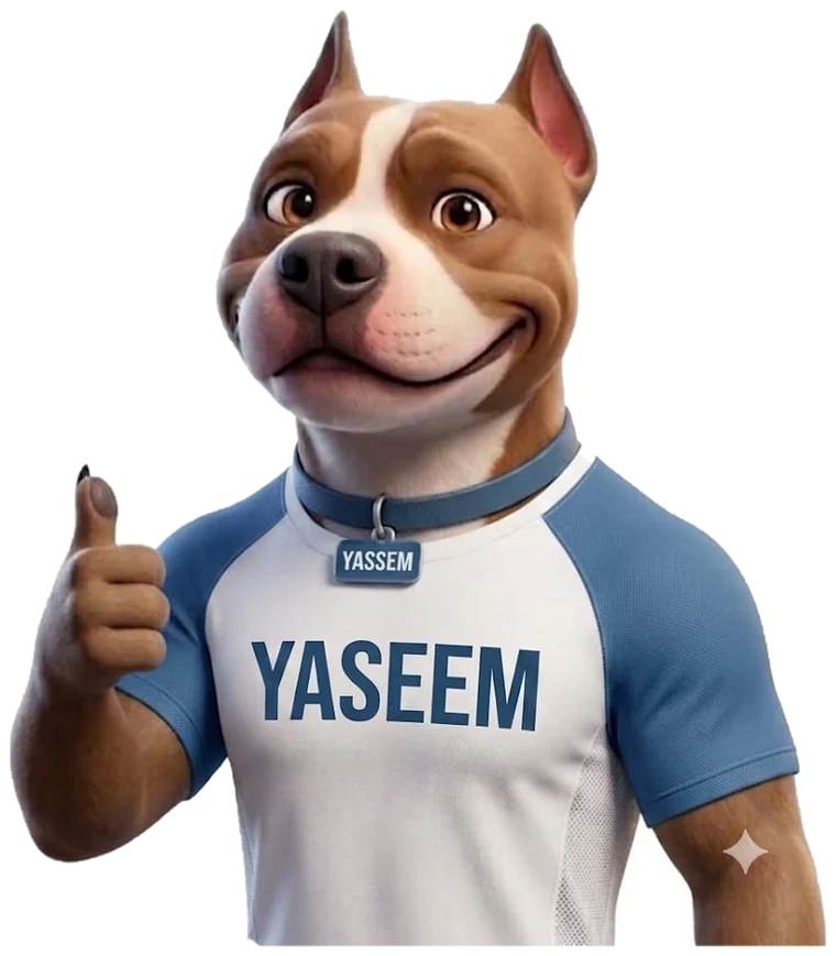 Mascota de YASEEM Jiutepec: un perro con la camiseta del centro y el pulgar arriba.